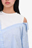 Maje Blue/White Heart Embroidered Asymmetrical Top Size 0