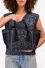Prada Dark Blue Denim Grommet Embellished 'Twin' Tote with Strap