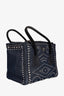Prada Dark Blue Denim Grommet Embellished 'Twin' Tote with Strap