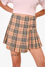 Burberry Beige Wool Check Pleated Buckled Mini Skirt Size 4 US