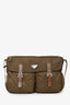 Prada Olive Green Nylon Messenger Bag with Brown Leather Trim