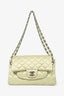 Pre-Loved Chanel™ 2011 Light Green Satin Single Front Pocket Flap Shoulder Bag