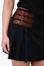 Jean Paul Gautier Navy Leather Buckle Pleated Back Mini Skirt Size 10