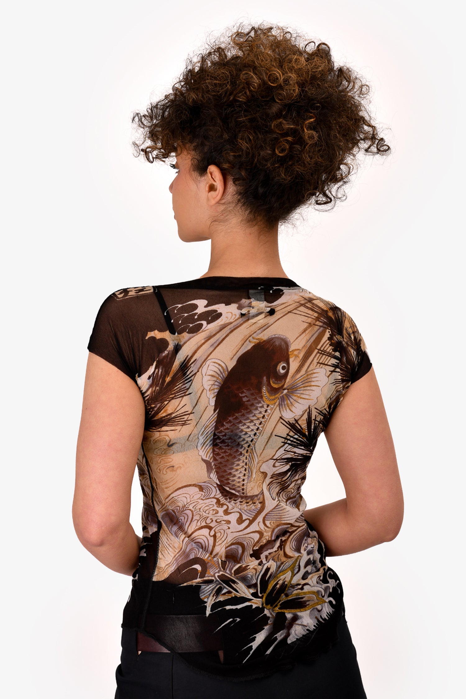 Jean Paul Gaultier Soleil Vintage Black/Beige Mesh Koi Fish Top