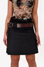 Chloe Black Cotton Mini Skirt with Brown Leather Belt Size 42