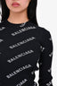 Balenciaga Black Ribbed Logo All Over Top Size XS