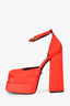 Versace Red Satin Crystal Embellished Platform Heels Size 39