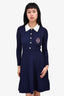 Sandro Navy Knit Collared Pearl Button 'S' Logo Dress Size 34