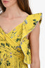 Self-Portrait Yellow Floral Pleated Asymmetrical Dress Size 2