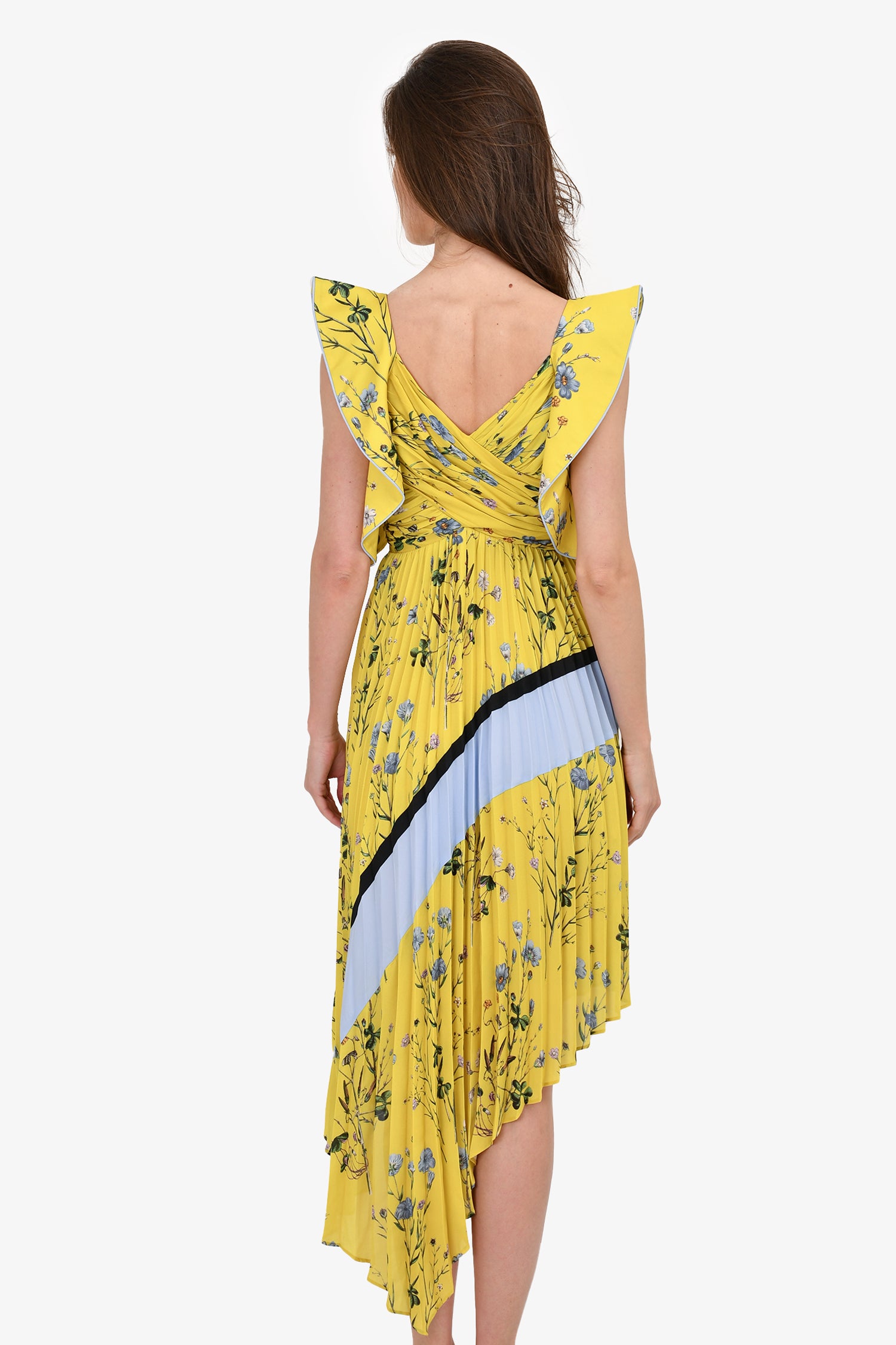 Self-Portrait Yellow Floral Pleated Asymmetrical Dress Size 2 Mine & Yours Self-Portrait Yellow Floral Pleated Asymmetrical Dress Size 2 Mine & Yours
