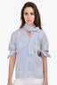 J.W. Anderson White/Blue Striped Ruffle 3/4 Length Sleeve Top Size 4