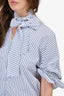 J.W. Anderson White/Blue Striped Ruffle 3/4 Length Sleeve Top Size 4