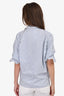 J.W. Anderson White/Blue Striped Ruffle 3/4 Length Sleeve Top Size 4