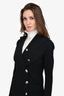 Celine Black Wool Silver Button Peak Lapel Blazer Size 36