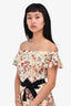 Maje Cream/Black Silk Floral Ruffle Off-The-Shoulder Dress Size 1