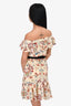 Maje Cream/Black Silk Floral Ruffle Off-The-Shoulder Dress Size 1