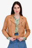 Gucci Tan Leather Gold Buttoned Jacket Size 40