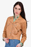 Gucci Tan Leather Gold Buttoned Jacket Size 40