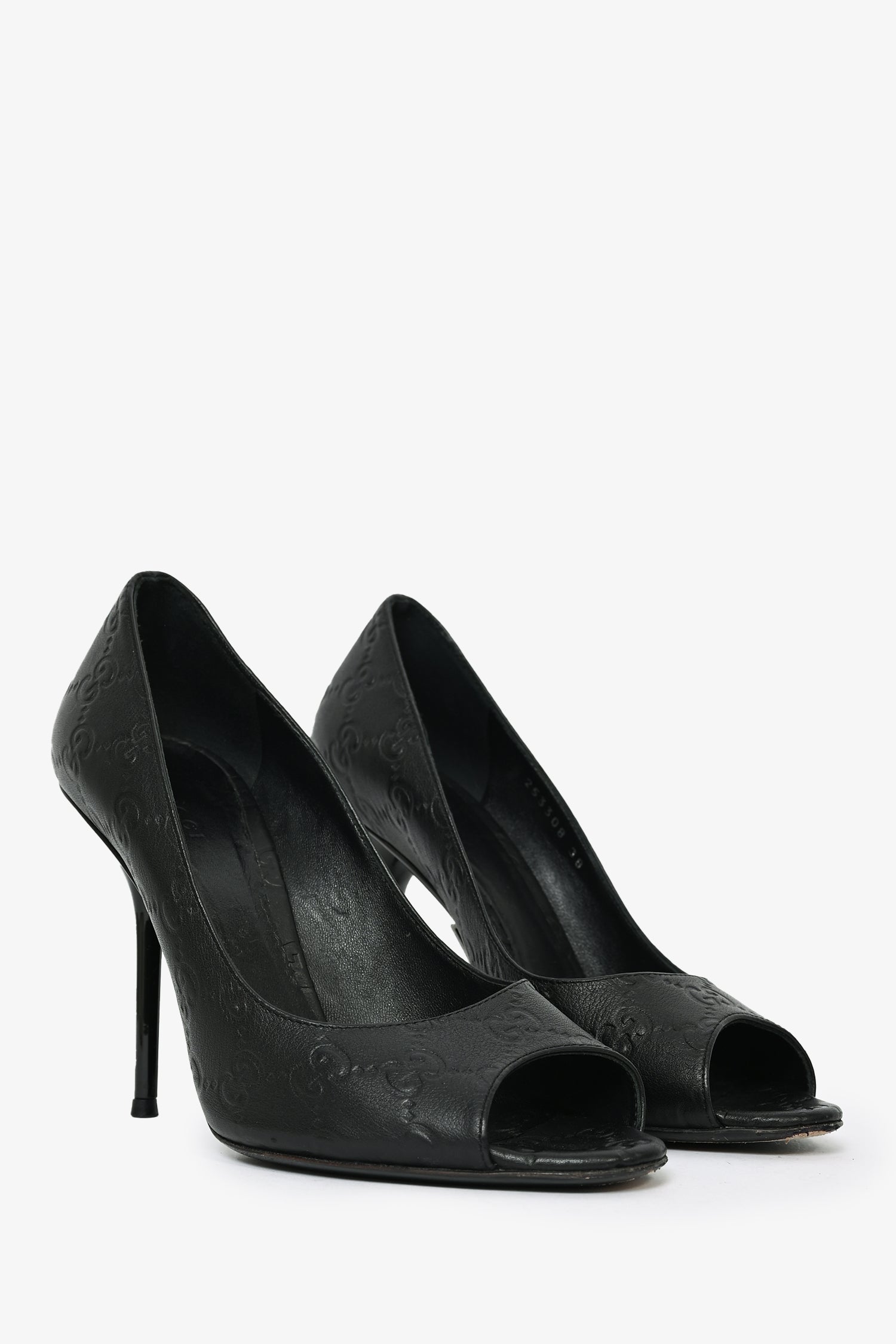 Gucci Black GG Embossed Peep Toe Heels Size 38 – Mine & Yours