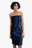 Acne Blue Velvet Strapless Midi Dress Size 38