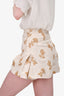 Pre-loved Chanel™ 2013 Cream/Gold Silk Rose Embroidered High Waisted Shorts Size 38