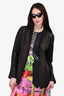 M.A+ Black Crinkled Leather Jacket Estimated Size M