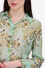 Emilio Pucci Green Patterned Sheer Button Down Top Size 40