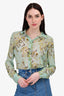 Emilio Pucci Green Patterned Sheer Button Down Top Size 40
