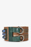 Dries Van Noten Brown Canvas Leather Embellished Wide Belt Size 85