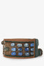 Dries Van Noten Brown Canvas Leather Embellished Wide Belt Size 85