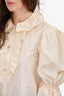 Saint Laurent Vintage Cream Ruffle Front Detailed Shirt Estimated Size M