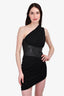 Alexander Wang Black Ruched Leather Detailed One Shoulder Dress Size 0