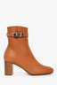 Hermes Tan Leather 'Saint Germain' Ankle Boots with Kelly Lock Size 36