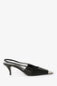 Saint Laurent Black Leather Silver Cap Toe Slingback Heels Size 37