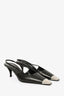 Saint Laurent Black Leather Silver Cap Toe Slingback Heels Size 37