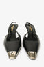 Saint Laurent Black Leather Silver Cap Toe Slingback Heels Size 37