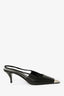 Saint Laurent Black Leather Silver Cap Toe Slingback Heels Size 37