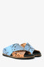 Ganni Blue/Brown Leather Snakeskin Embossed Slides Size 39