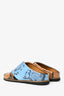 Ganni Blue/Brown Leather Snakeskin Embossed Slides Size 39