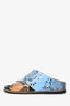 Ganni Blue/Brown Leather Snakeskin Embossed Slides Size 39