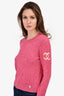 Pre-Loved Chanel™ 2022-23 Pink Cashmere Sweater with CC Logo Size 38