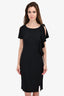 St. John Black Wool Knit Ruffle Detail Knee Length Dress Size 10