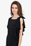 St. John Black Wool Knit Ruffle Detail Knee Length Dress Size 10