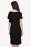 St. John Black Wool Knit Ruffle Detail Knee Length Dress Size 10