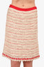 Chanel 2006 Beige/Pink Silk Tweed Knee Length Skirt Size 40