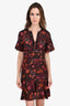 Burberry Black/Red Silk Floral Print V-Neck Sheer Dress Size 4