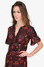 Burberry Black/Red Silk Floral Print V-Neck Sheer Dress Size 4
