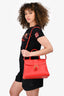 Delvaux Red Leather Brillant Top Handle MM with Strap