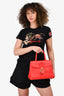 Delvaux Red Leather Brillant Top Handle MM with Strap