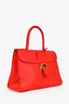 Delvaux Red Leather Brilliant Top Handle MM with Strap